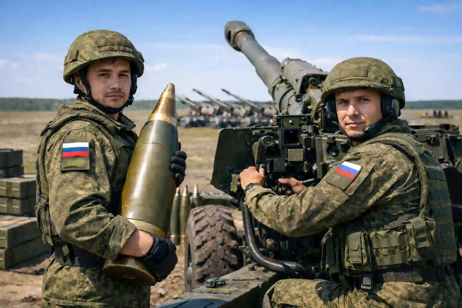 Артиллеристы ведут огонь из гаубицы на СВО